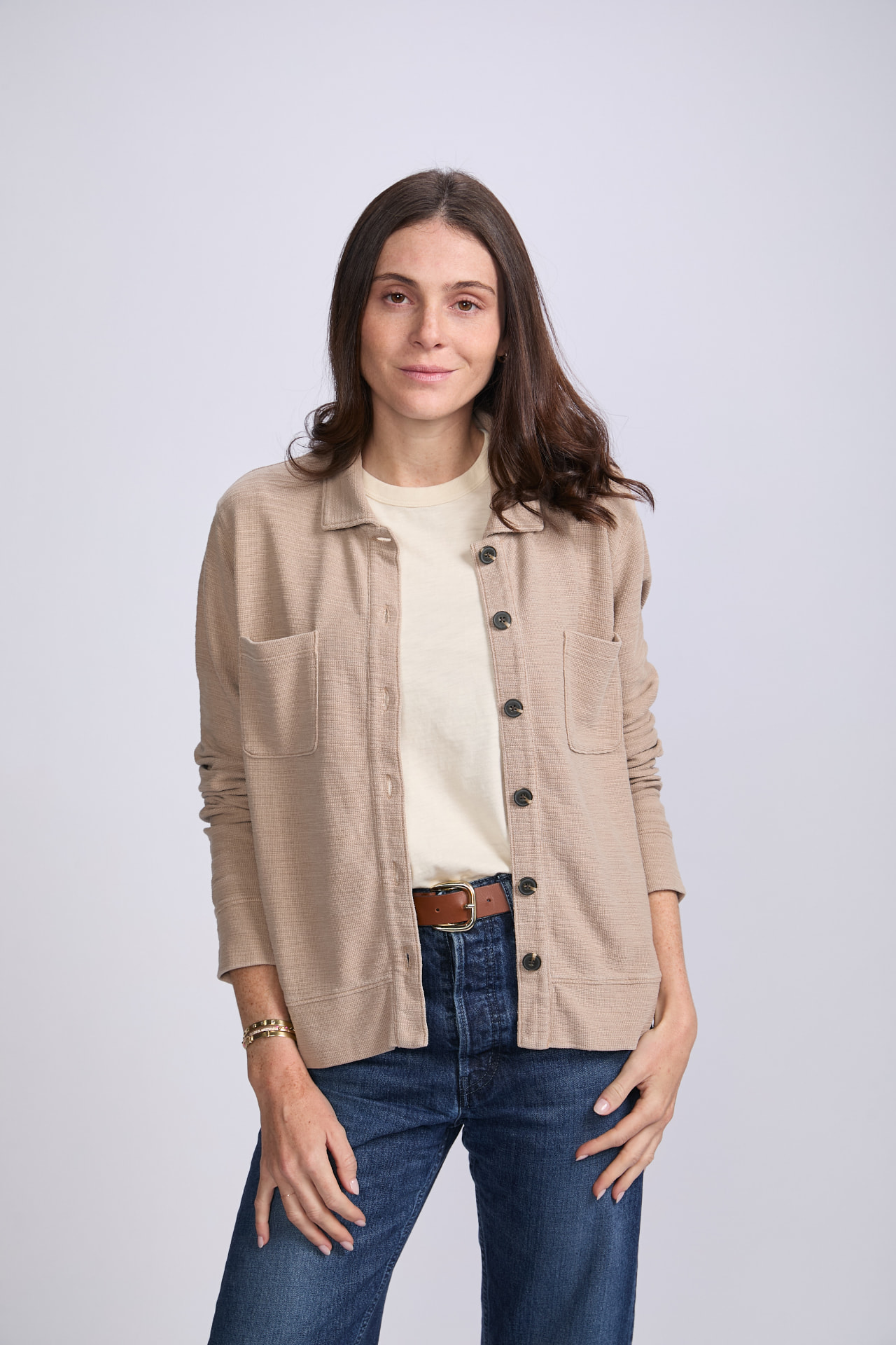 Women's textured button-front overshirt