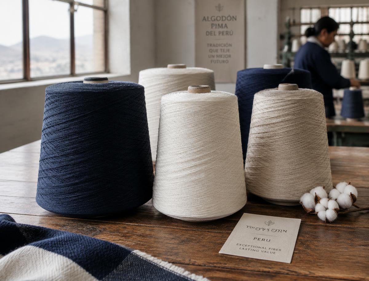 Pima cotton yarn cones in a Peruvian mill
